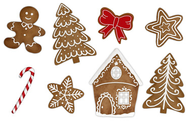 Gingerbread cookies Christmas elements set