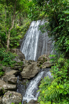 Beautiful waterfall of the El Yunque rain forest Puerto Rico 