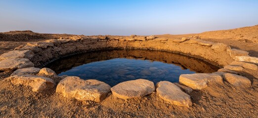 Serene desert oasis with calm waters