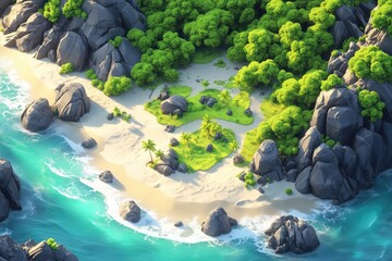 Tropical Island Beach Tabletop RPG Jungle Shore Map, Fantasy Roleplaying Exterior Ocean Dungeon Battlemap, Nautical Adventure Games Encounters, Gaming Art Design, TTRPG Buildings Architecture Concept