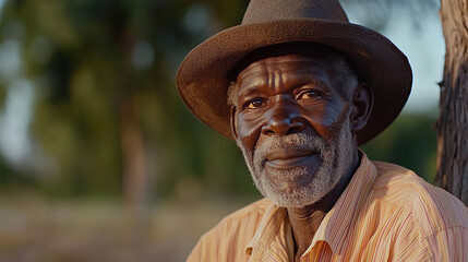 Warm Portrait of an Elderly African Man in a Hat