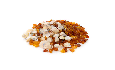 Amber stones isolated, polished orange gemstones, natural Baltic amber gems, golden resin crystals