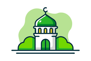 Line Drawing of the Best Green Mosque Dome Islamic Ramadan Icon Vector Illustration