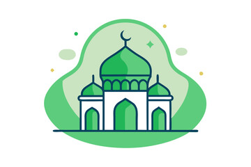 Line Drawing of the Best Green Mosque Dome Islamic Ramadan Icon Vector Illustration
