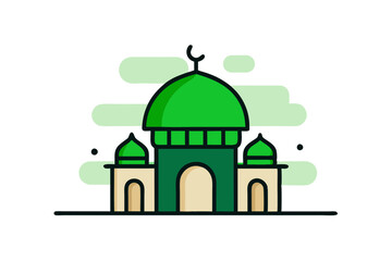 Line Drawing of the Best Green Mosque Dome Islamic Ramadan Icon Vector Illustration