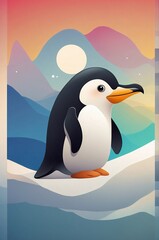 Obraz premium Colorful illustration of a penguin on a cinematic background