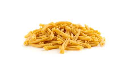 Casarecce pasta isolated, dry traditional macaroni, raw casarecce, wheat noodles, Italy cuisine ingredient