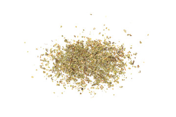 Dry thyme isolated, dried marjoram, oregano pile, ground crushed thyme seasoning, thyme leaves
