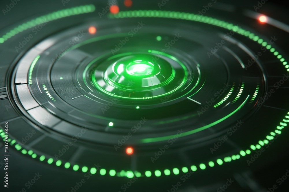 Aufkleber a captivating green luminescent indicator glowing softly in a vacuum setting at twilight