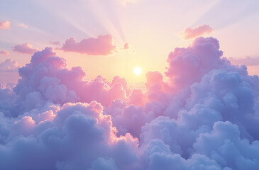 Sun heaven yellow beautiful shining sunrise behind nova light clouds purple violet sunray sunbeam. High quality photo
