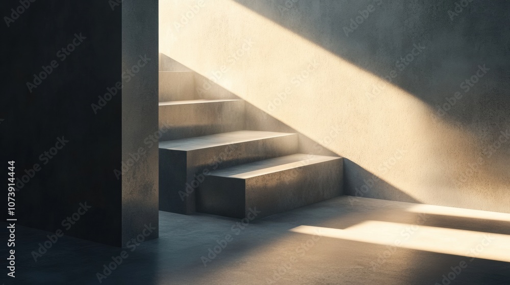 Leinwandbilder Soft light beams cascade down the staircase, creating a serene atmosphere in the quiet indoor setting, emphasizing textures and shapes. Generative AI