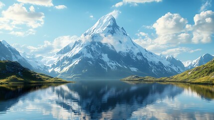 Naklejka premium Gorgeous mountain peak reflected in clear waters of scenic landscape image