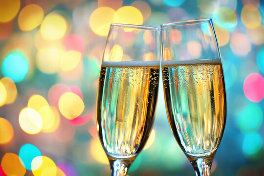  Copas de cristal conteniendo champan, chocando entre si brindando. Concepto fondos navide&ntilde;os, fin de a&ntilde;o, bodas, aniversarios, San Valentin, cumplea&ntilde;os

