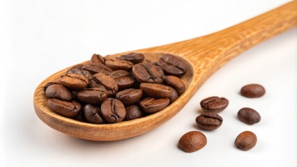 Obraz premium coffee beans in wooden spoon