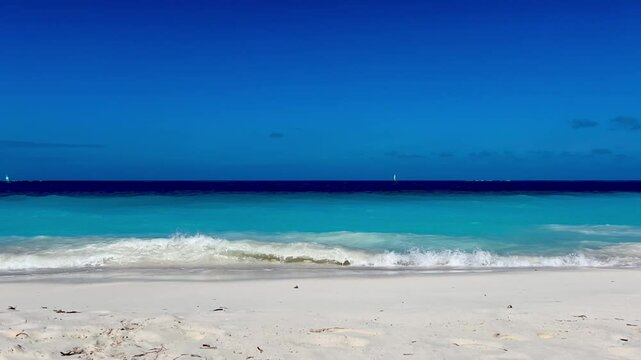 Turks and Caicos beach with turquoise waters, white sand, and lush greenery. A tropical paradise perfect for vacation, travel, nature, and beach photography, capturing the beauty of an exotic island