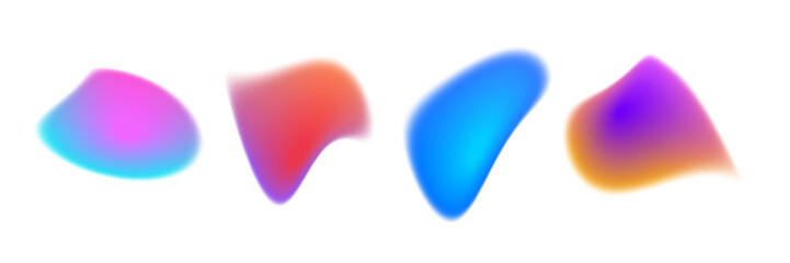Bright colorful gradient blob set. Liquid blur gradation background collection. Iridescent blurry irregular shape pack for poster, banner, leaflet, brochure. Vector neon fading uneven fluid bundle