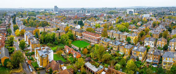 Aerial view of Ealing, a residential area in western part of London