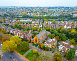 Aerial view of Ealing, a residential area in western part of London