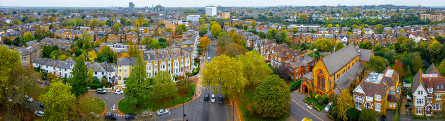 Aerial view of Ealing, a residential area in western part of London