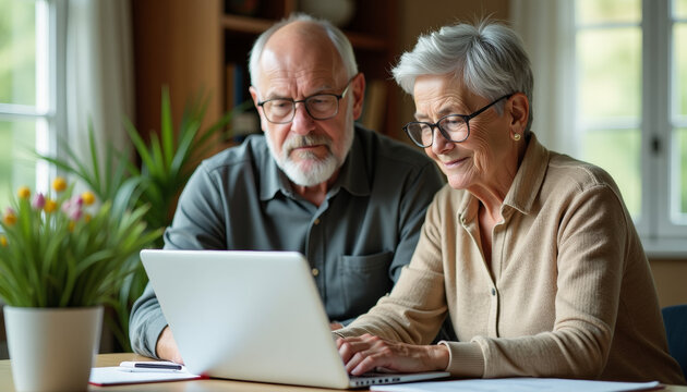 Senior Couple Using Laptop - Powered by Adobe