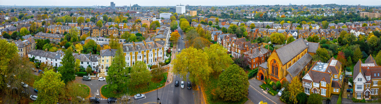 Aerial view of Ealing, a residential area in western part of London