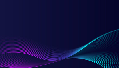 Dark blue purple gradient abstract background. Line pattern with glowing waves, animated colorful line design elements, modern banner, Future technology and presentation ideas.