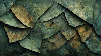 Abstract cracked green leaves texture with earthy tones