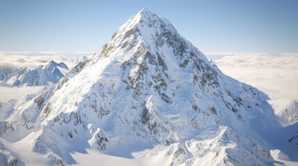 Majestic Snow-Covered Mountain Peak in 3D Render Viewed Through Eagle's Eyes with Dramatic Sky - Ultra-Detailed Artwork