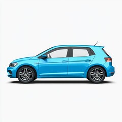 A blue modern hatchback car isolated on a white background.