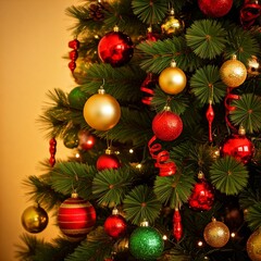 Festive Christmas Tree with Red, Gold, and Green Decorations