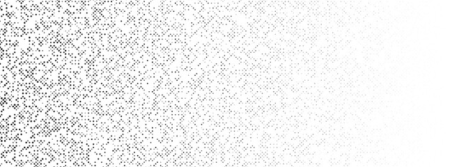 Black dotted noise gradient texture. Fading comic pixel grain pattern. Dissolving grunge particle grid wallpaper. Vanishing irregular grain overlay backdrop. Vector stipple speckle halftone background