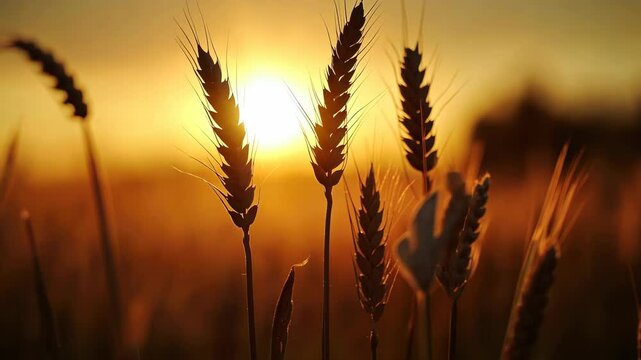 Close-up of a wheat stalk on field at sunrise