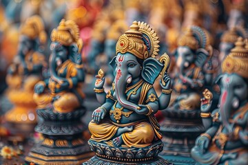 Fototapeta premium Title: Ganesh Chaturthi: A Festival Honoring Lord Ganesha with the Installation and Immersion of Idols