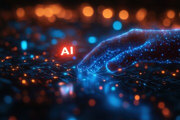 Futuristic AI Figure Interacting with Digital Interface Highlighting Advanced Technology and Innovation