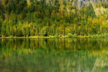 lake offensee in austria ,autumn trees and reflection