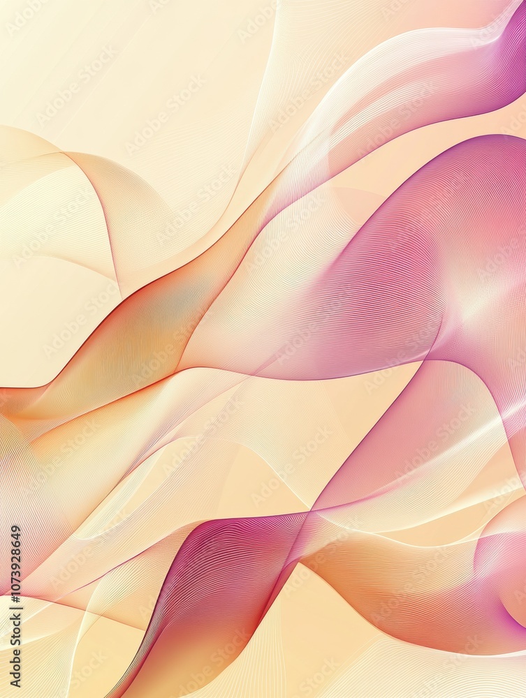 Poster flowing lines and gentle waves in pastel colors create an atmosphere of tranquility and harmony, inv