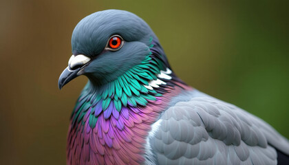 Fototapeta premium Close-up of a Pigeon's Colorful Feathers