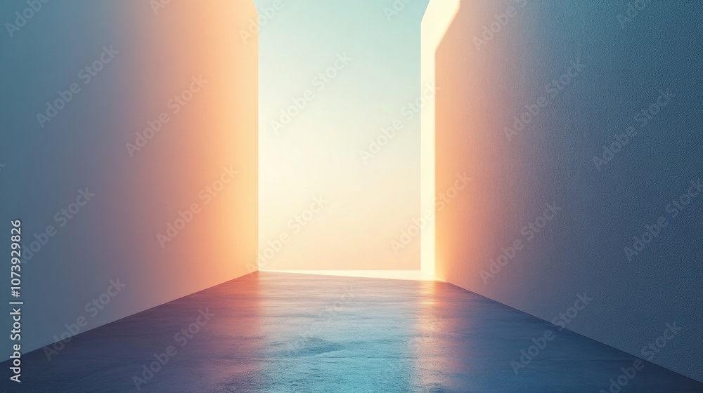 Fototapete soft light spills into a narrow corridor, casting gentle shadows and creating a peaceful atmosphere 
