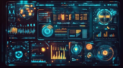 Fototapeta premium Futuristic AI management dashboard with holographic displays on dark background