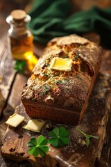St. Patrick's Day Card with Irish Soda Bread and Shamrock for Festive Celebrations
