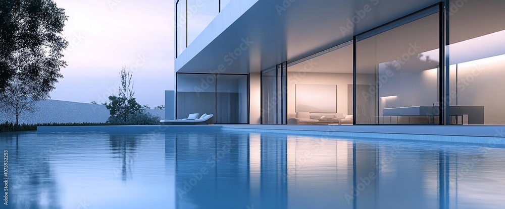 Aufkleber modern swimming pool with a view of the sky and trees.