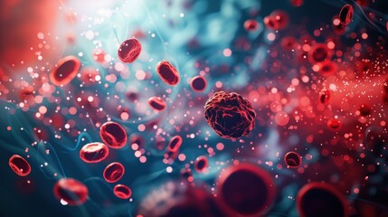 Futuristic Visualization of Vitamin Absorption in the Bloodstream with Glowing Molecular Structures