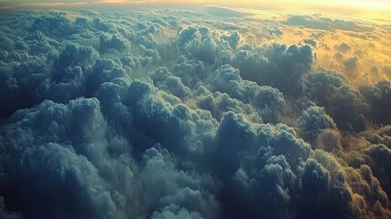 Fototapeta premium Aerial view of clouds, mountains in the distance․