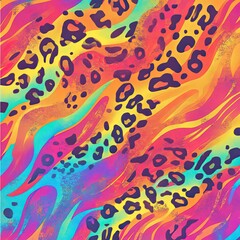 Digital art depicting an abstract pattern with wavy lines, featuring colors of green, purple, blue, and red