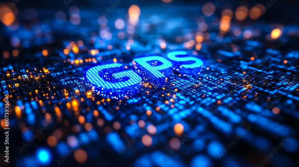 Poster digital matrix binary code showcasing gps concept with blue technology background