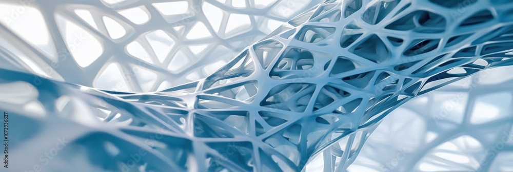 Leinwandbilder A striking blend of blue and white lines forms an abstract 3D network, suggesting depth and complexity in a digital environment. Generative AI