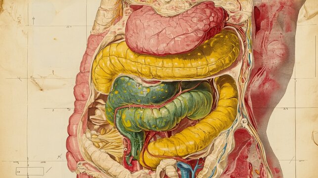 Medical diagram shows cross-section of a human torso with esophagus and stomach; acid reflux depicted in green-yellow. 