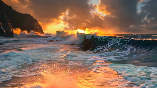 Waves crashing on the coast at sunset Video