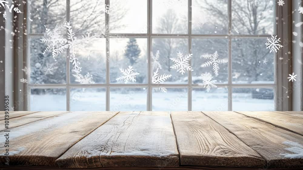Aufkleber empty table and winter window in background video