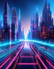Obraz premium Futuristic City in the Metaverse - A Living, Digital City with Floating Buildings